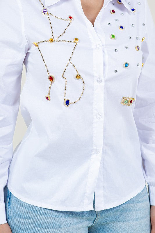 Embellished Poplin Colors detail Blouse #A
