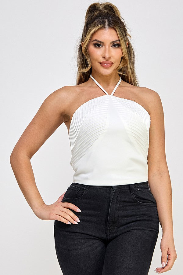 Halter Neck Leaf Detail Crop Top #28