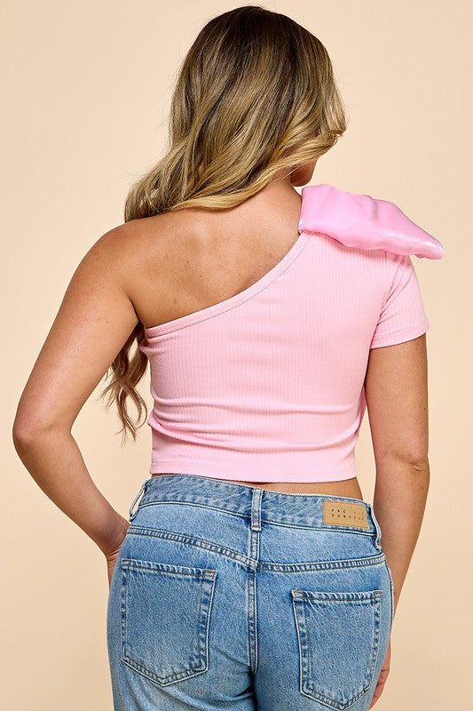 Top de mujer de un hombro con lazos, naranja #32