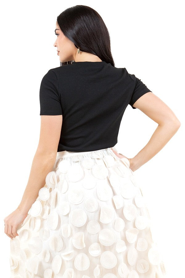 ESTELA T-SHIRT TEXTURED & RHINESTONE TOP #A