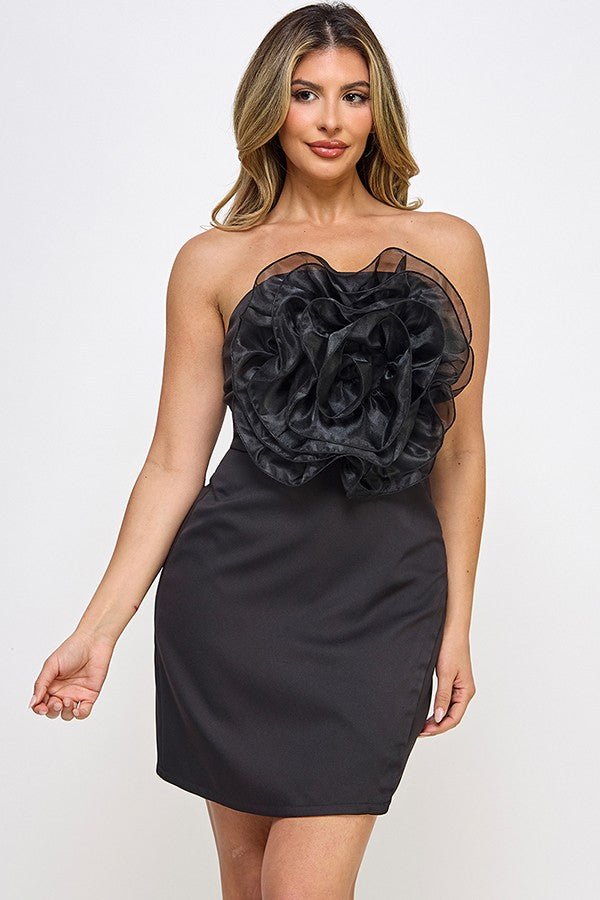 Organza Flower Detail Mini Dress #