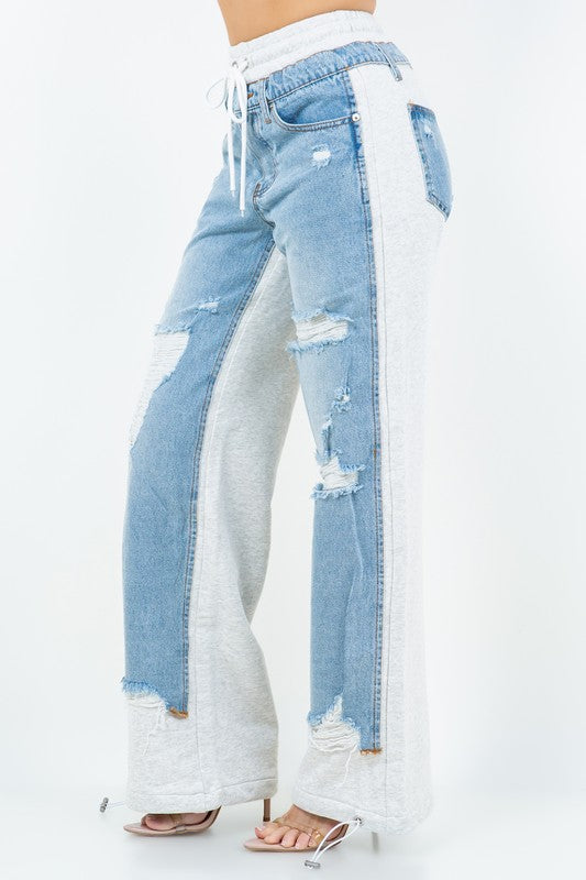 Sasy Denim Contrasted Pants only SMALL #D2