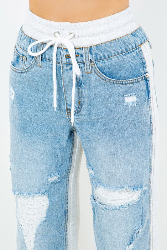 Sasy Denim Contrasted Pants only SMALL #D2