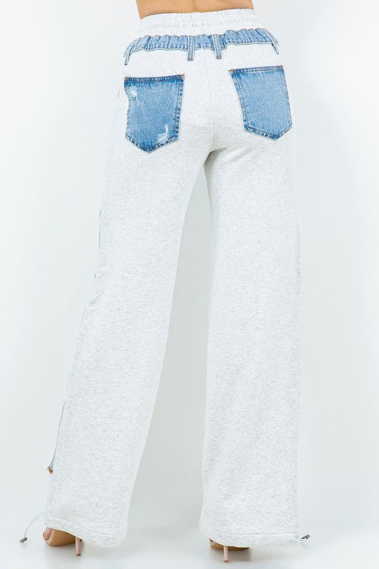 Sasy Denim Contrasted Pants only SMALL #D2