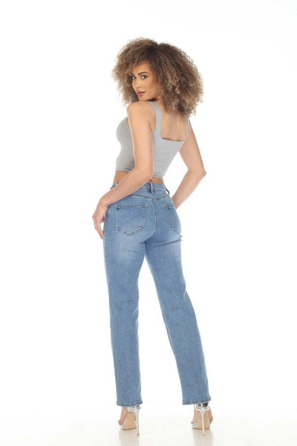 Sofia Stone Embellished straight cut Jeans #B