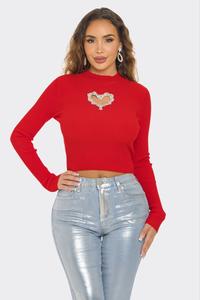 SEXY DAIMOND HEART BLOUSE TOP LONG-SLEVEE #36