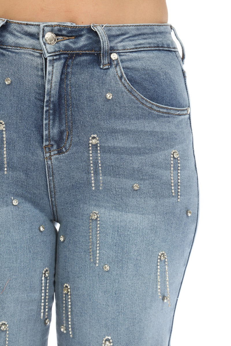 Nina Denim Ligh Rhinestone Jeans #B