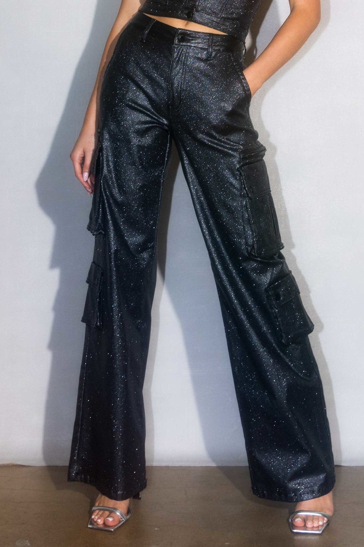Metallic Cargo Wide Jeans #37