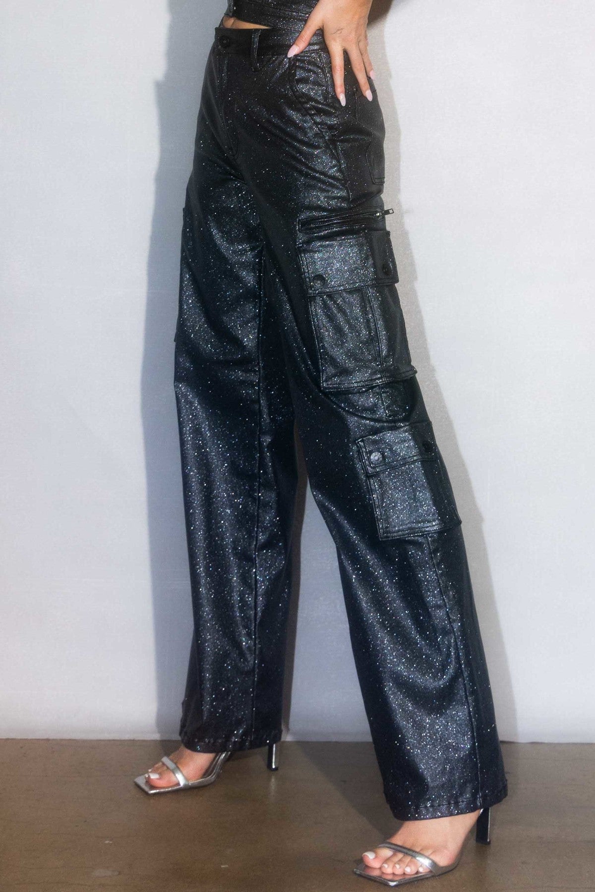Metallic Cargo Wide Jeans #37