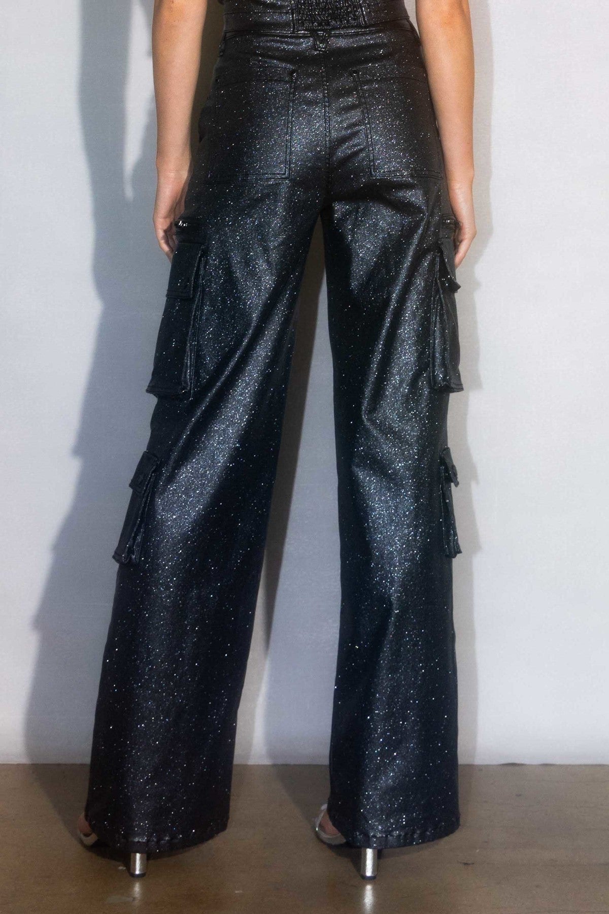 Metallic Cargo Wide Jeans #37