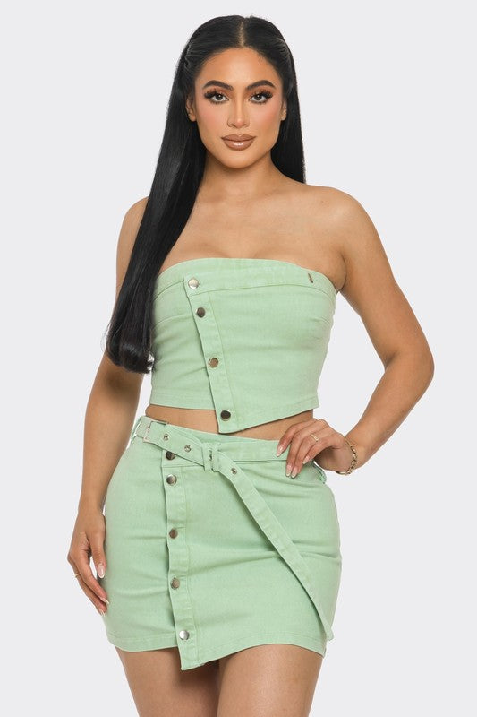 Asymmetrical Buttoned Set With Belt #30