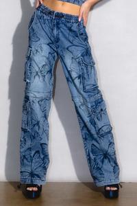 Butterfly Printed Baggy Cargo Mariposa SMALL#D2