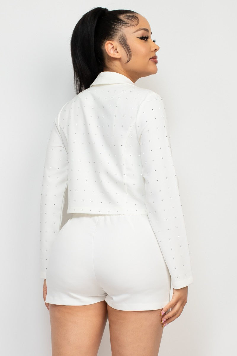 Snow Rhinestone Crop Blazer White #A