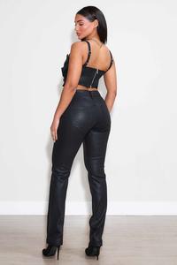 Samury Jeans Women Coated Slim Black Straight #T