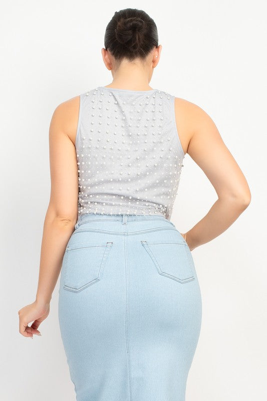 Gris Pearl & Stone Crop Top Silver #A