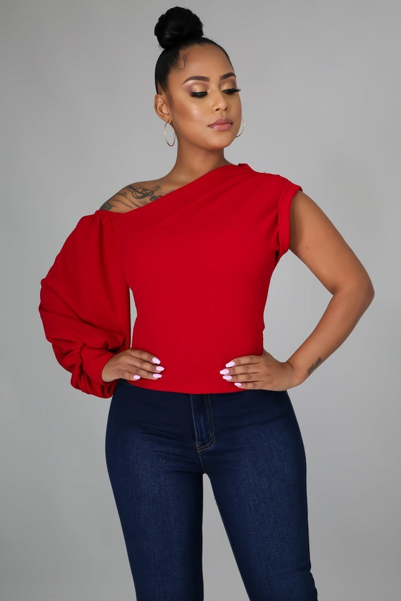 One shoulder Bubble sleeve top Black. #