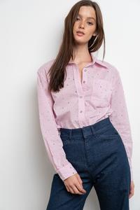 Rita Rhinestone shirt LIGHT PINK STRIPED Woman Blouse #T