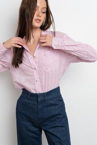 Rita Rhinestone shirt LIGHT PINK STRIPED Woman Blouse #T