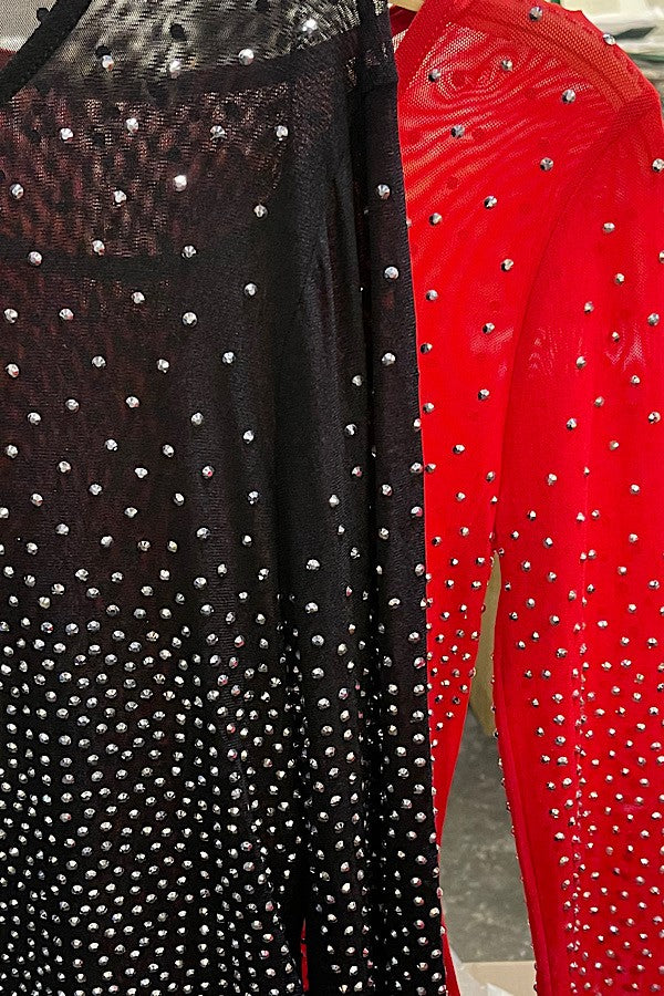 PLUS SIZE RHINESTONE STUDDED MESH BODYSUIT #16
