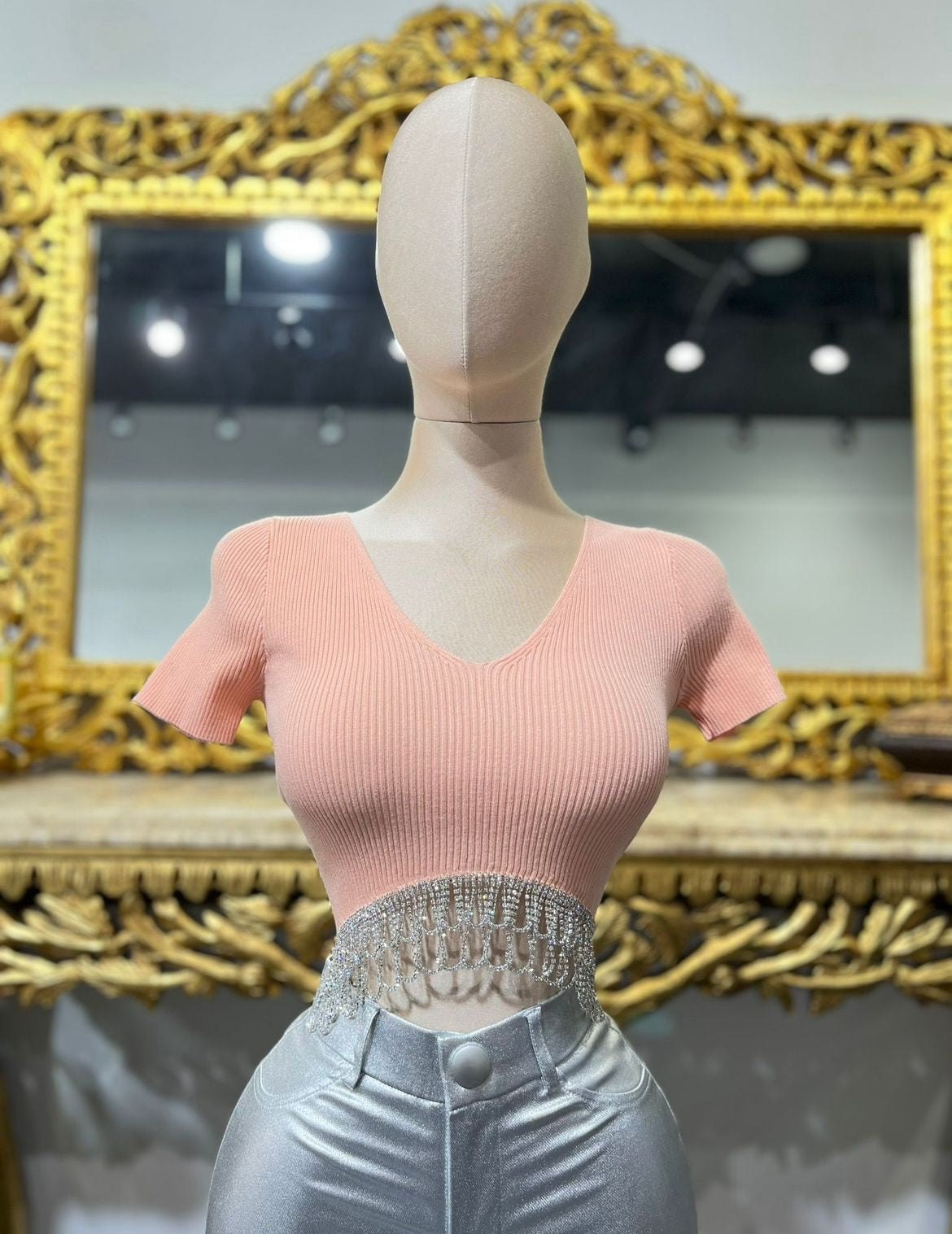 Top V Neck Shiny Blouse Cop #A