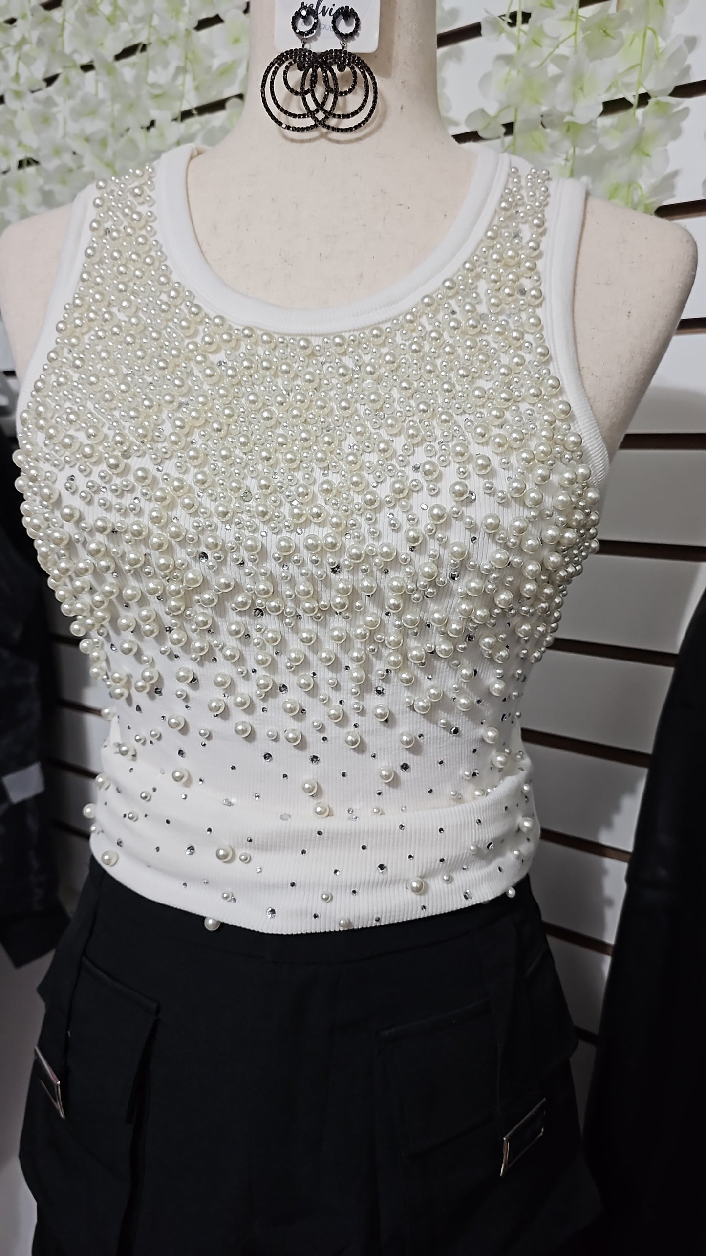 Lisa Perl Blouse less sleeve white #