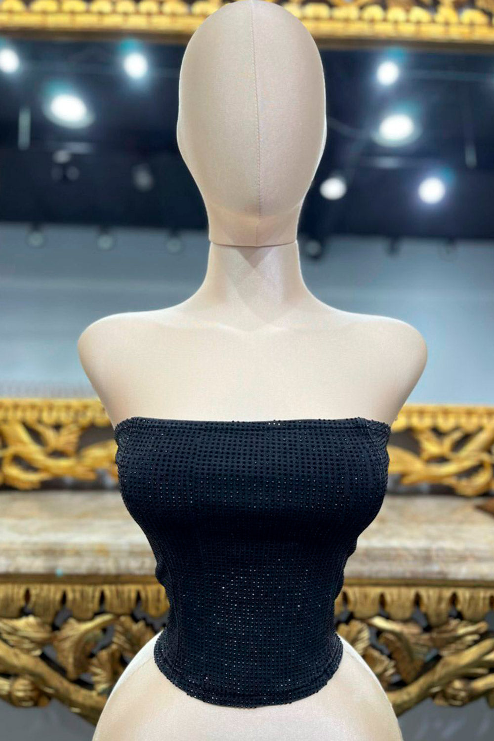 LADIES TOP BLACK RHINESTONE STRAPLESS #A