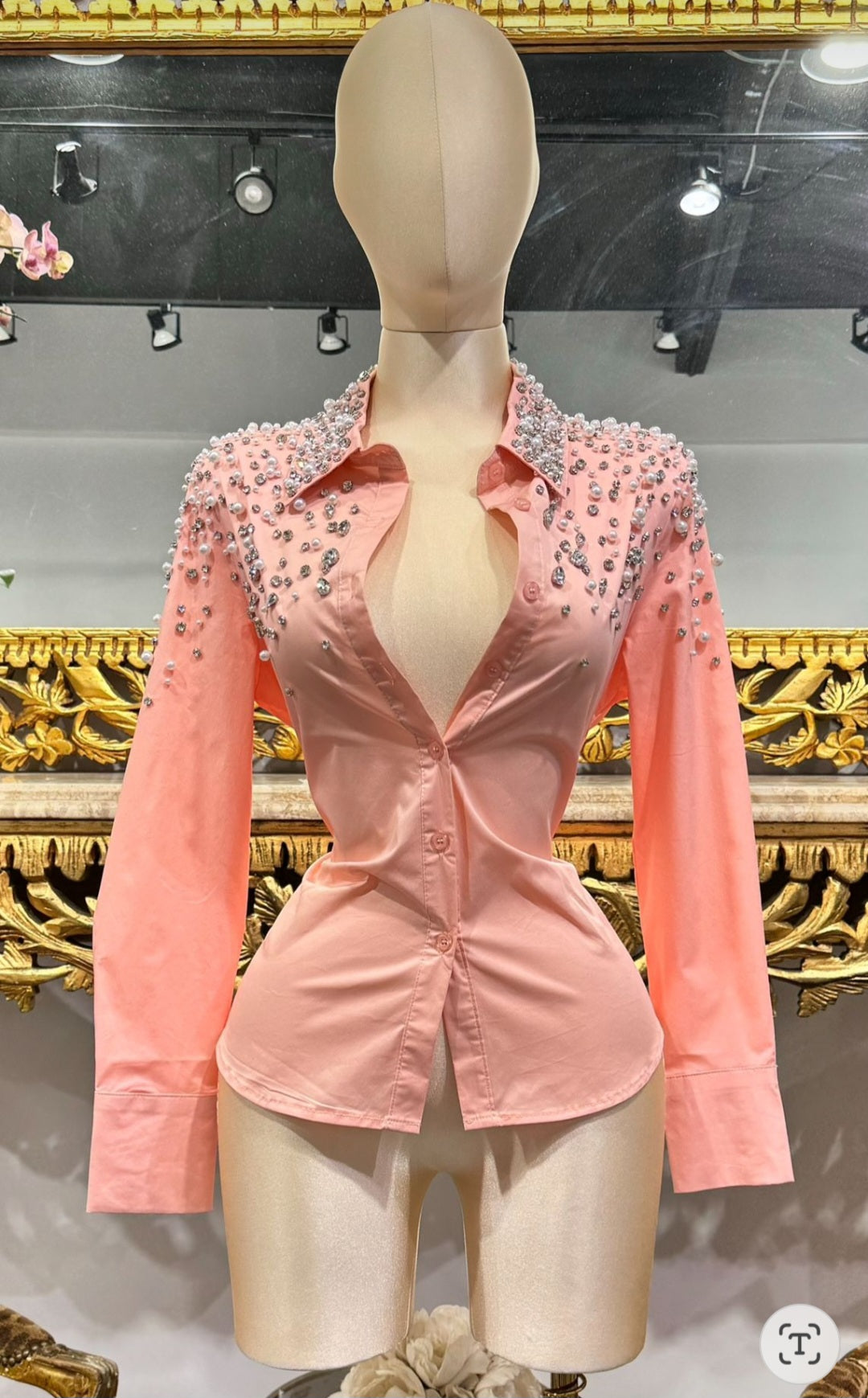Magic Blouse Peach Rhinestone Longsleeve #A
