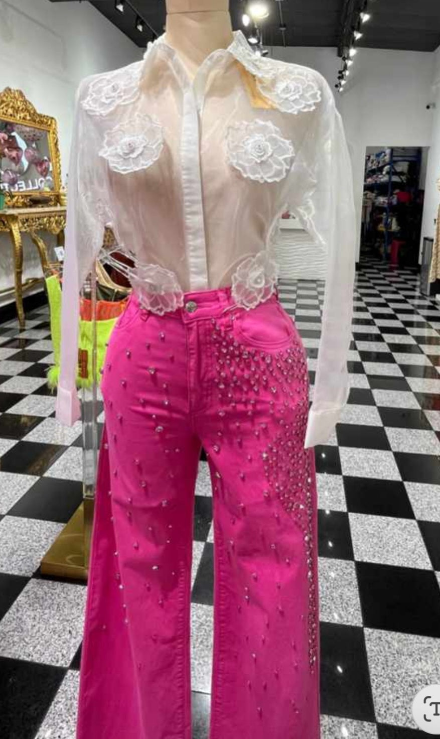 Daisy Fashion Jeans Rhinestone Pink #37