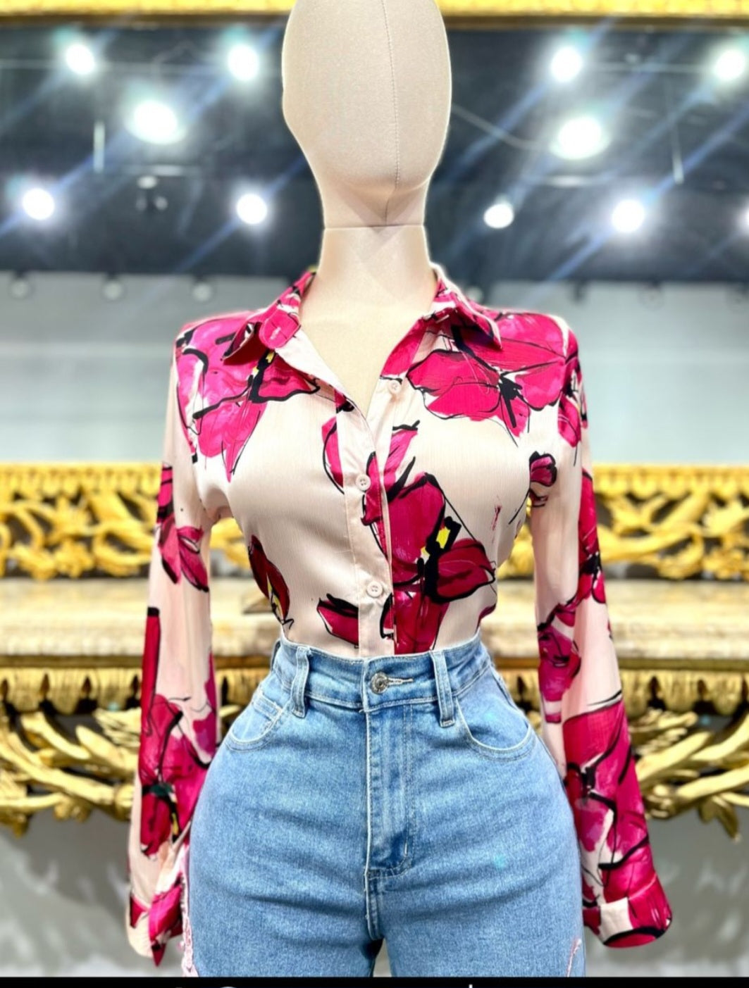 Maria Tropical Pink Blouse Long Sleeve
