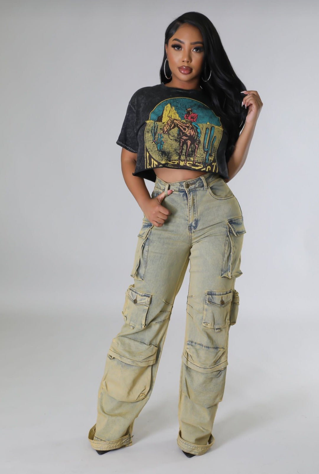 Karlotta Cargo Olivo Green Denim Jeans #18