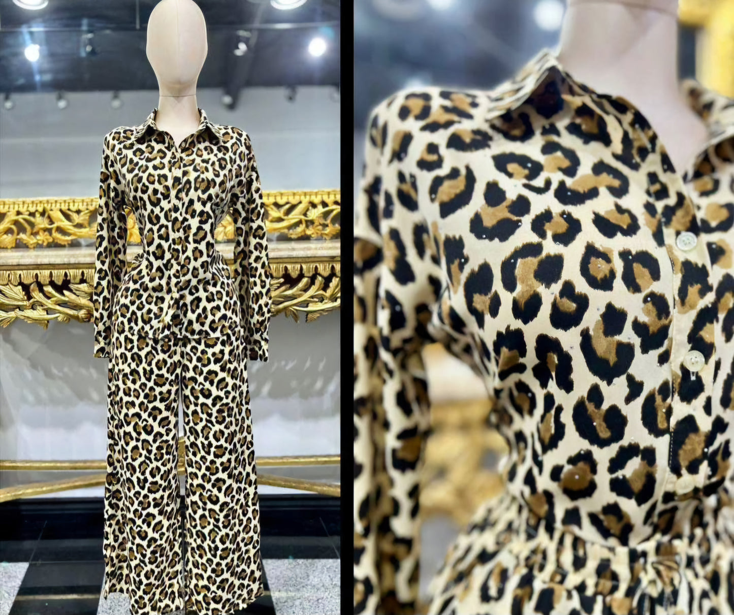 Pamela Animal Print Rhinestone Pants Set #T