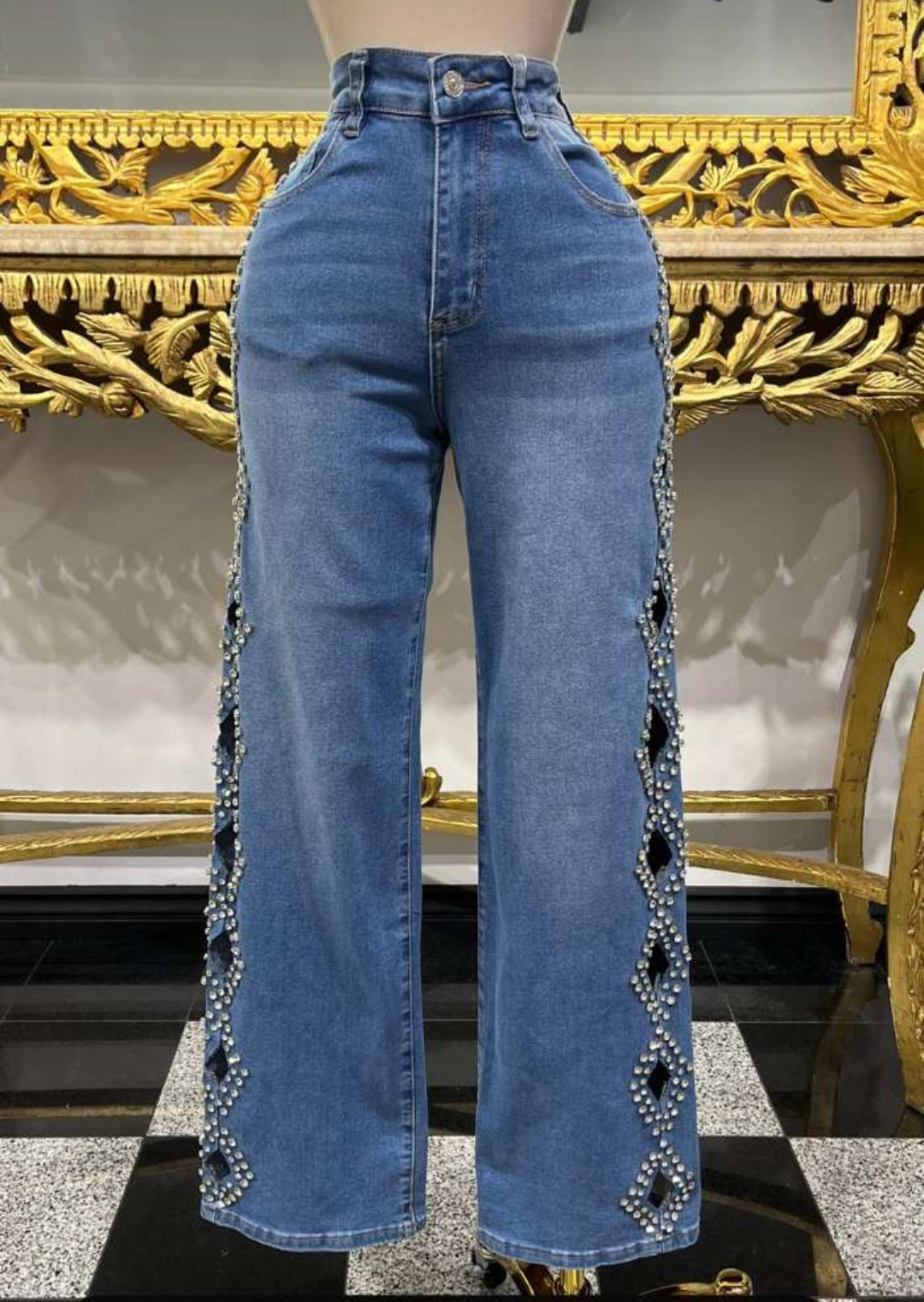 Sarai Denim Rhinestone Jeans open side #B