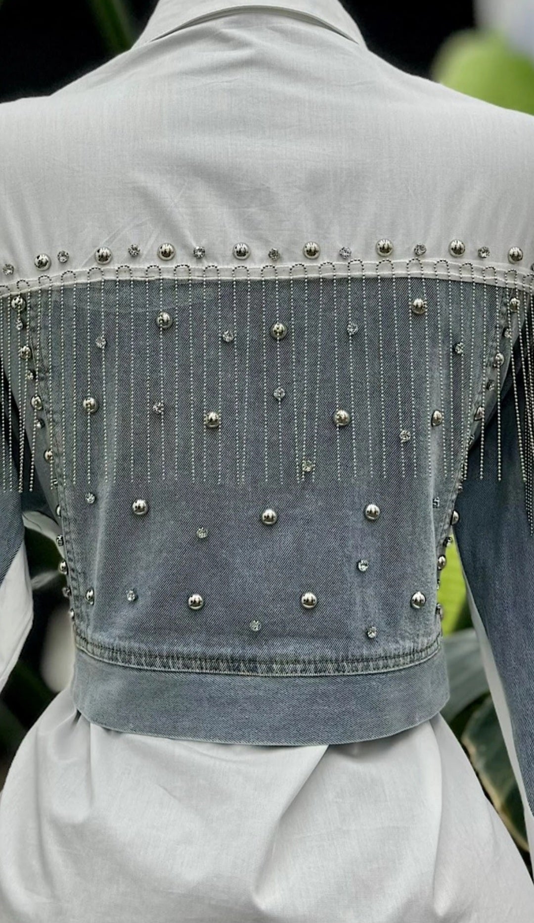 Lorena Blouse White Country style Rhinestone Denim long sleeve #A