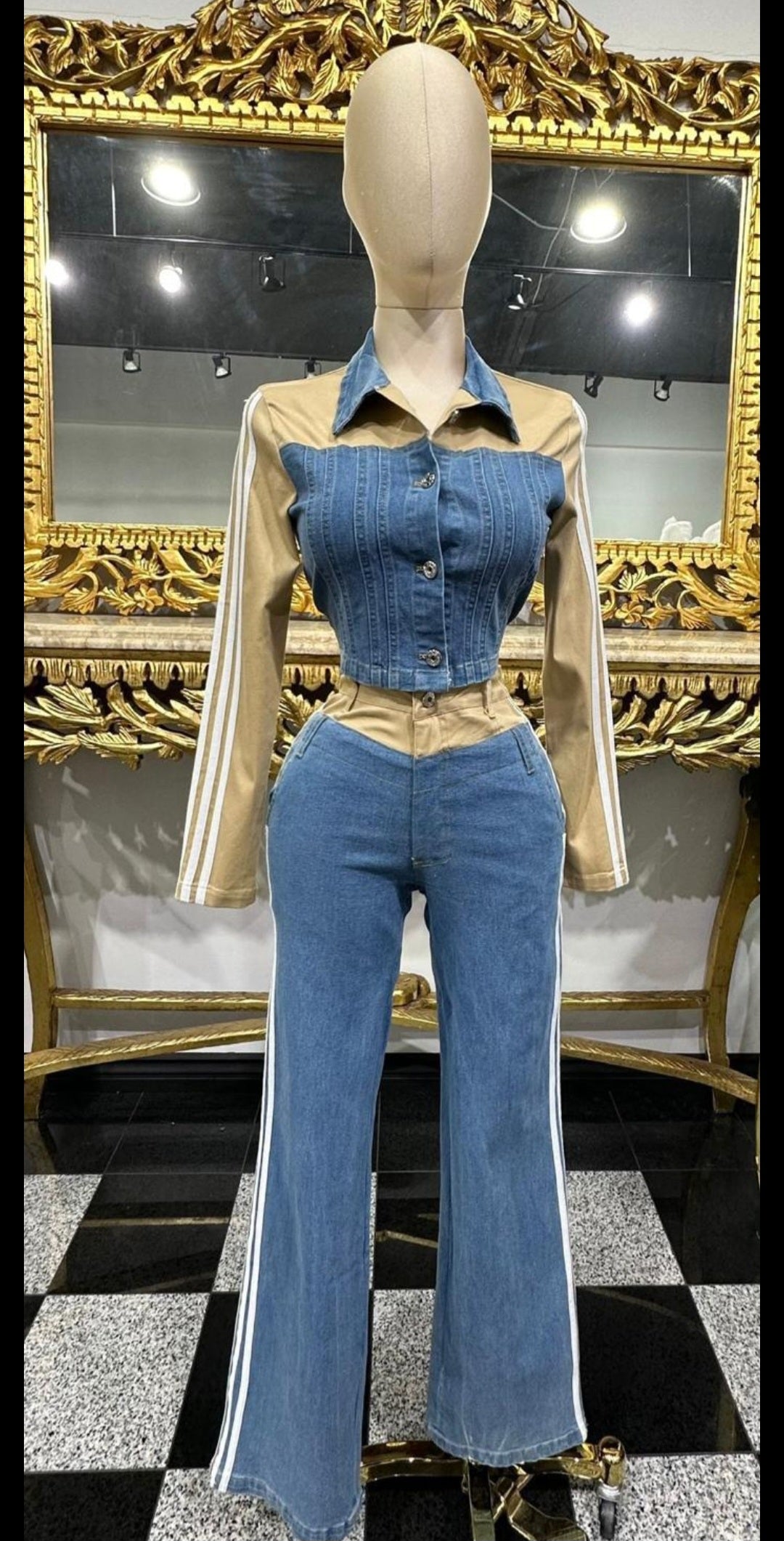 Ashley Set Denim contrasted beige #