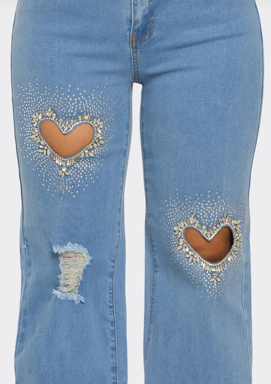 3 Heart Denim Jeans Rhinestone #B