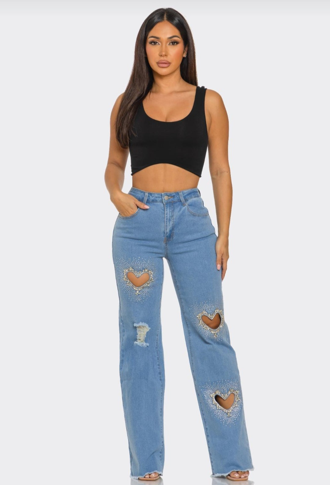 3 Heart Denim Jeans Rhinestone #B