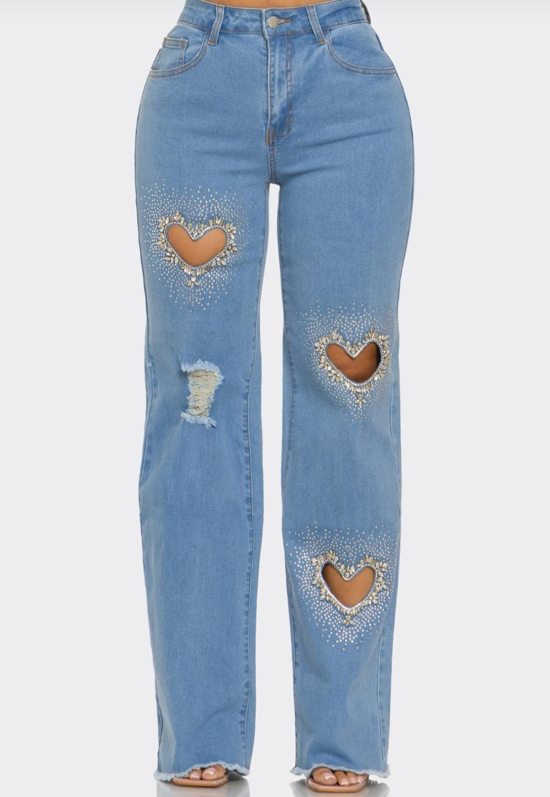 3 Heart Denim Jeans Rhinestone #B