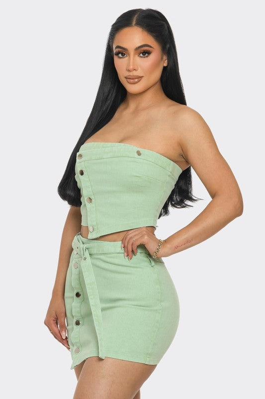 Asymmetrical Buttoned Set With Belt #30