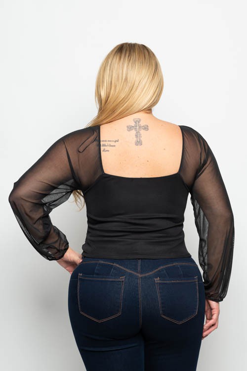 Black Curve Mesh Blouse Plus #