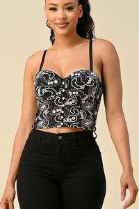 CORSET EMBROIDED BUSTIER TANK TOP BLACK #29