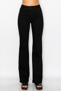 WOMEN FRAY BOOT FLARE DENIM JEANS BLACK AND BLUE #T