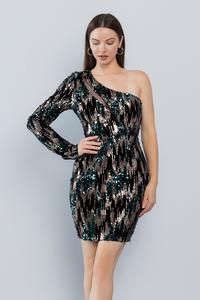 Benny Sequins Mini Dress Gold and Green ONE SHOULDER #12