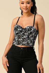 CORSET EMBROIDED BUSTIER TANK TOP BLACK #29