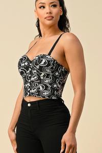 CORSET EMBROIDED BUSTIER TANK TOP BLACK #29