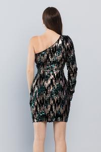 Benny Sequins Mini Dress Gold and Green ONE SHOULDER #12