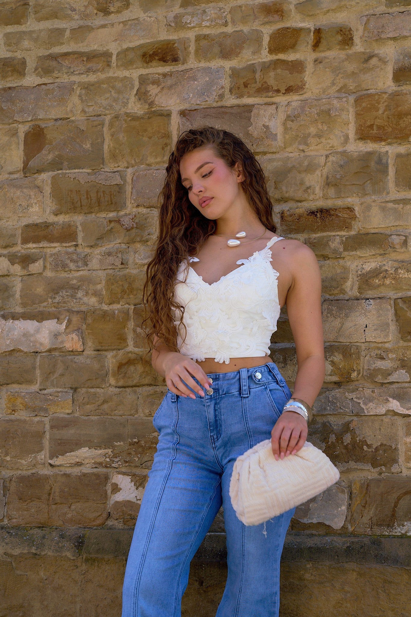 Amalia Lace Cropped Women's Top White