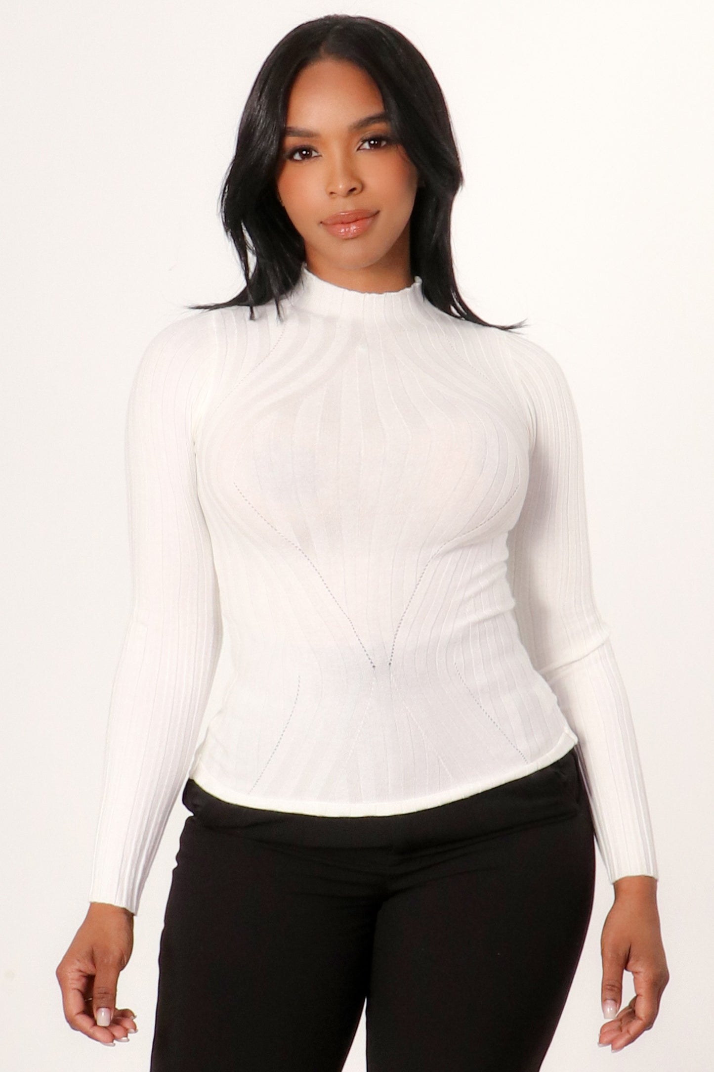 Mock Neck Long Sleeve Knit Sweater Top