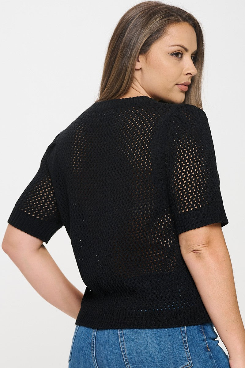 Short Sleeve Crew Neck Sweater Top