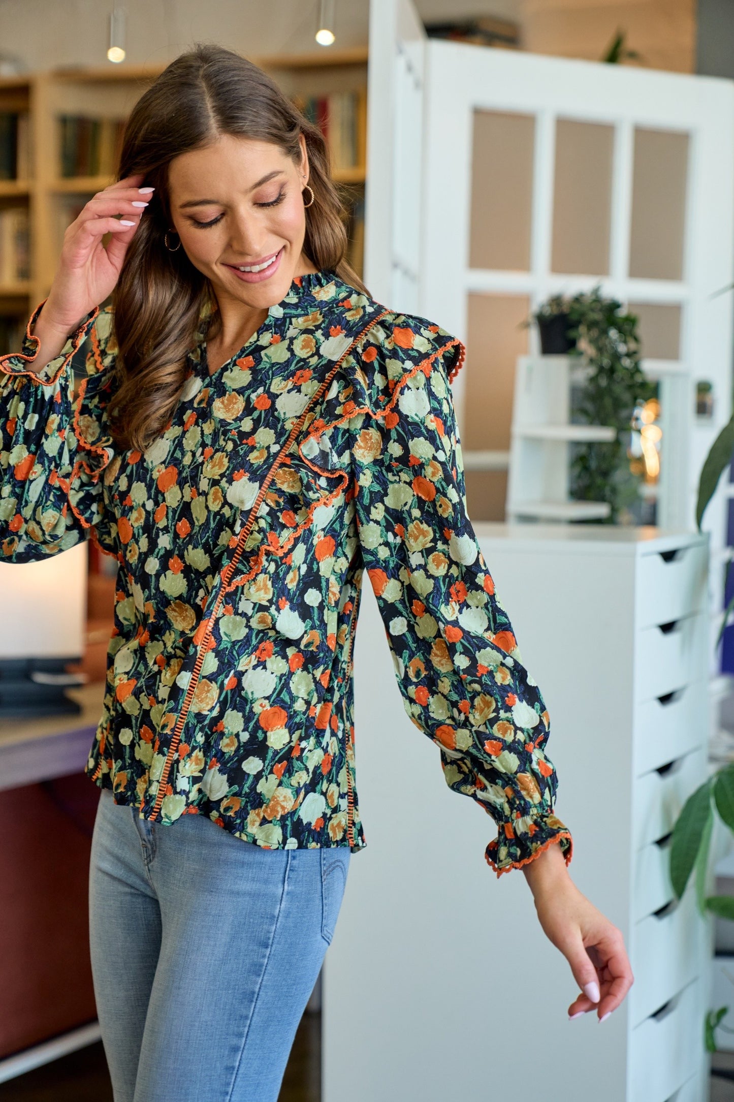 Ofelia Floral Plus Women Ruffle Blouse #T