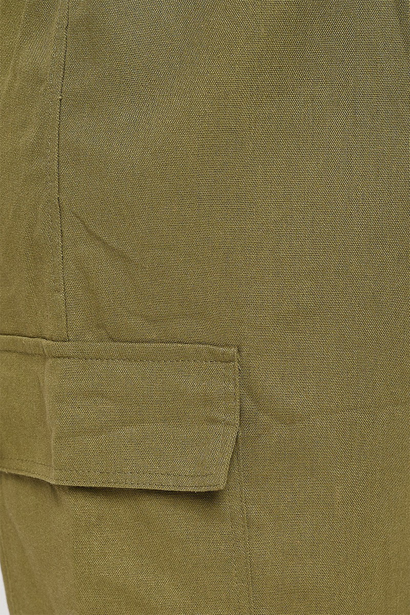 Junior Plus Olive Drawstring Waist Pocket Cargo Pants